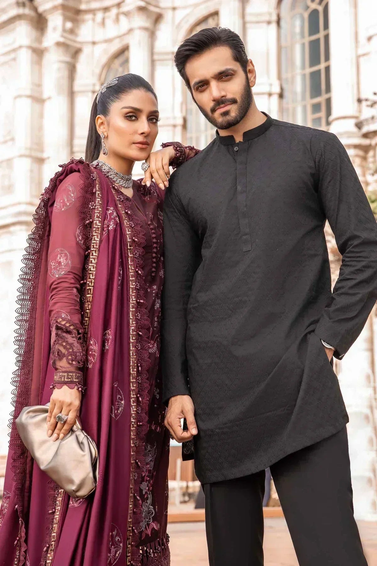 Maria B | Linen 23 | Aubergine DL-1103 - House Of Hania