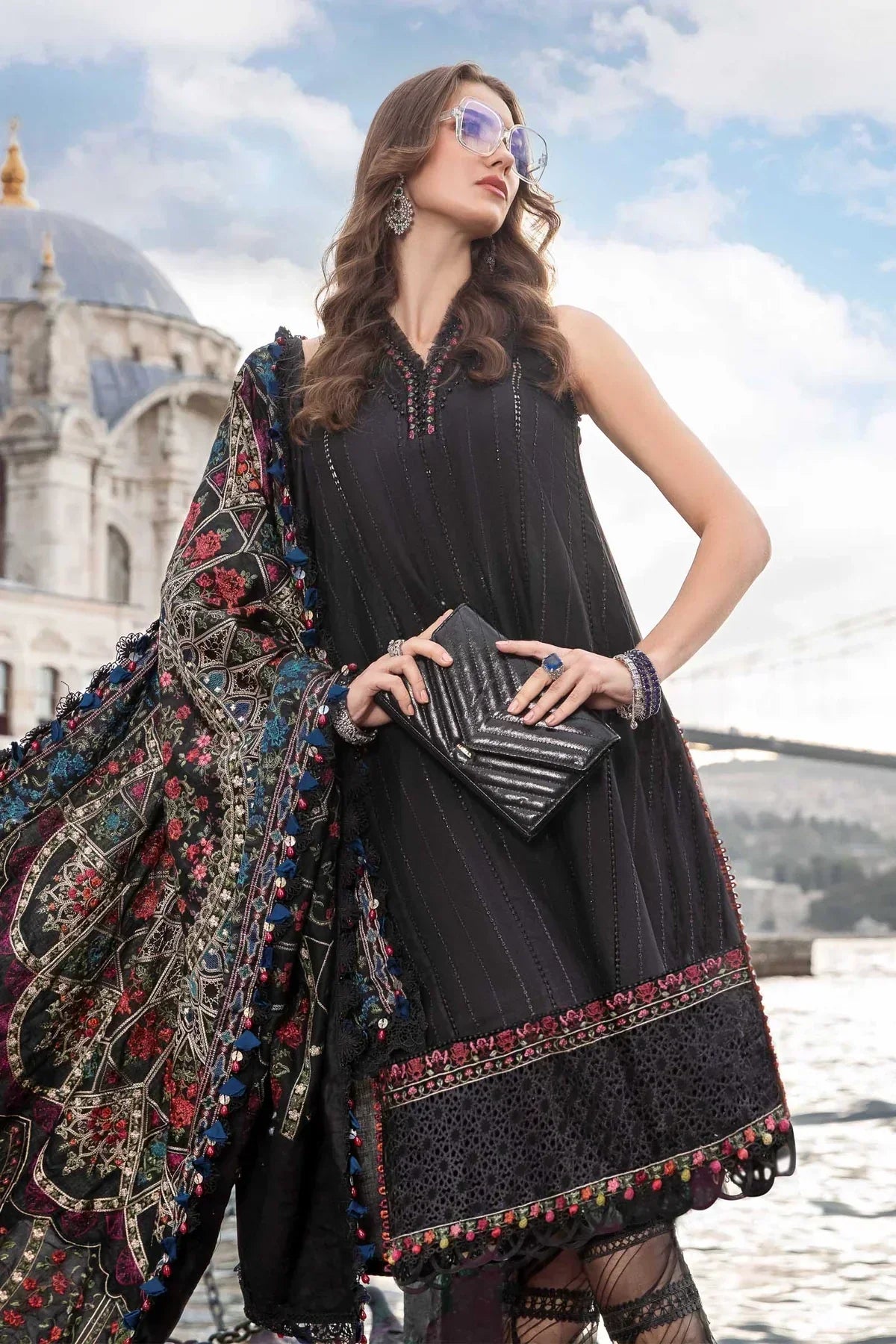 Maria B | Linen 23 | Black DL-1101 - House Of Hania