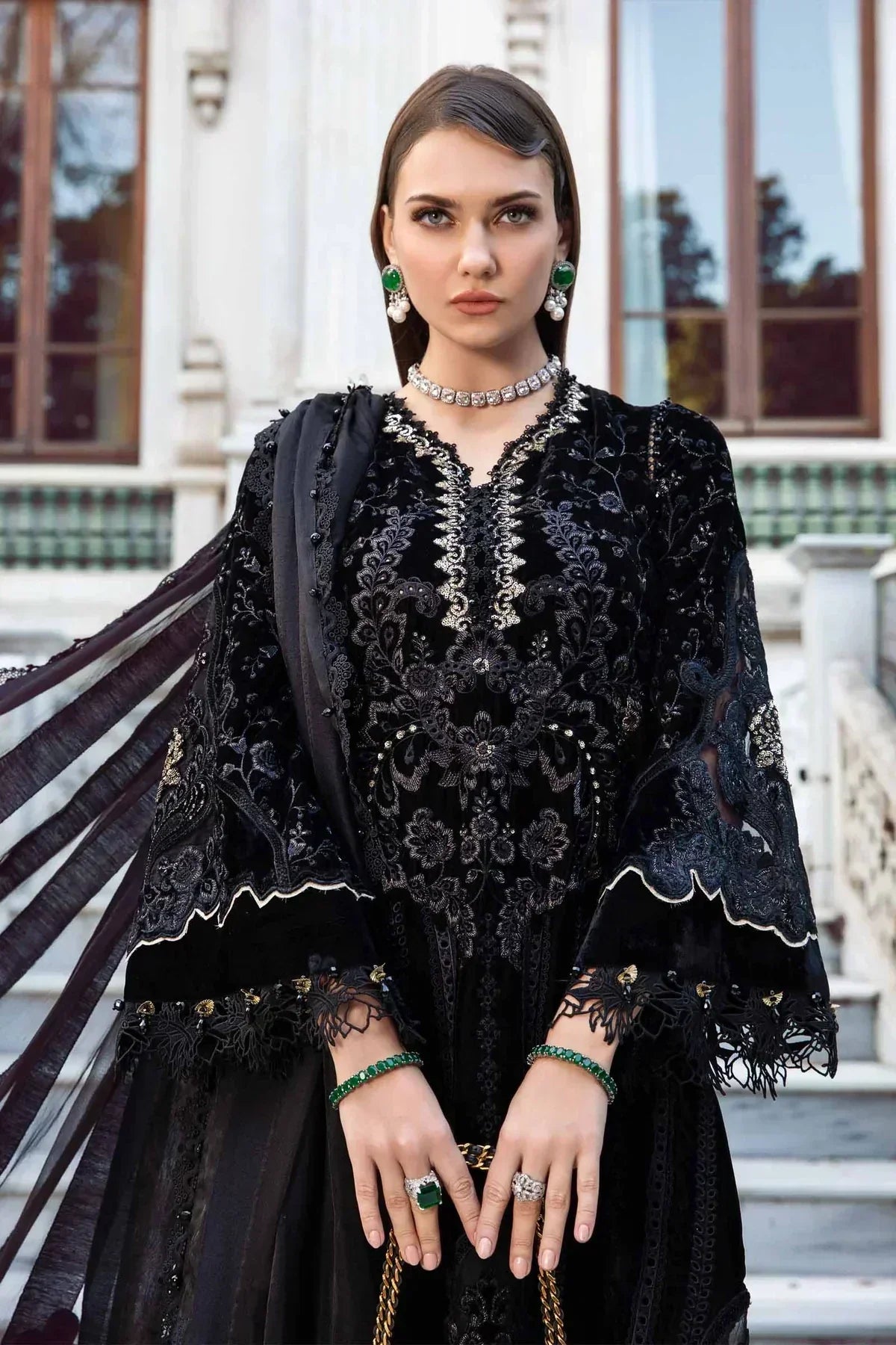 Maria B | Linen 23 | Black & Gold DL-1111 - House Of Hania