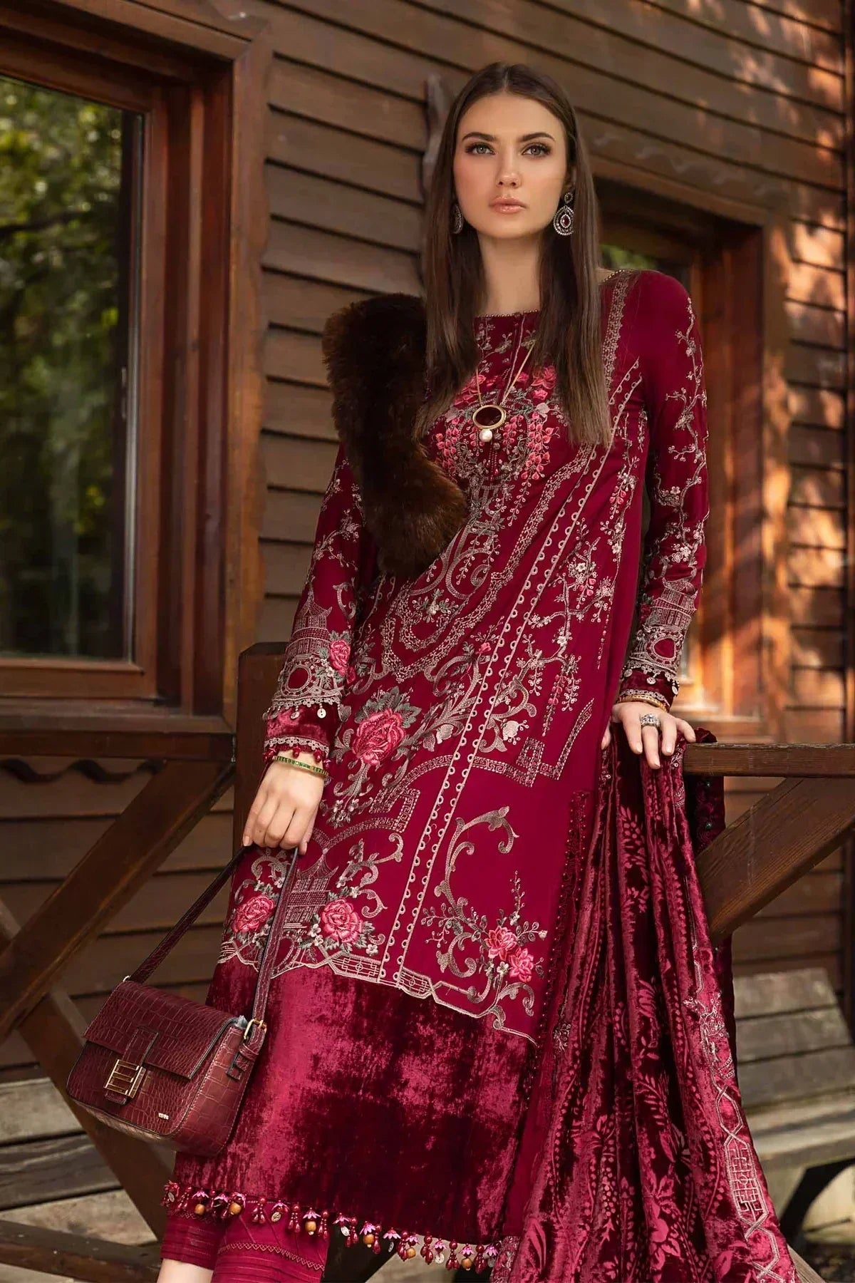 Maria B | Linen 23 | Deep Pink DL-1112 - House Of Hania