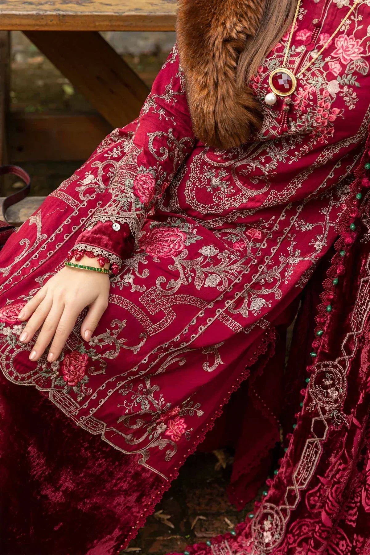 Maria B | Linen 23 | Deep Pink DL-1112 - House Of Hania