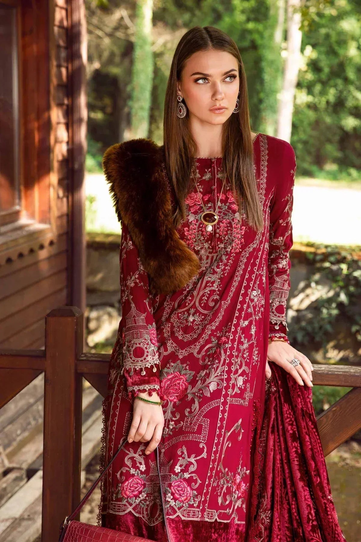 Maria B | Linen 23 | Deep Pink DL-1112 - House Of Hania