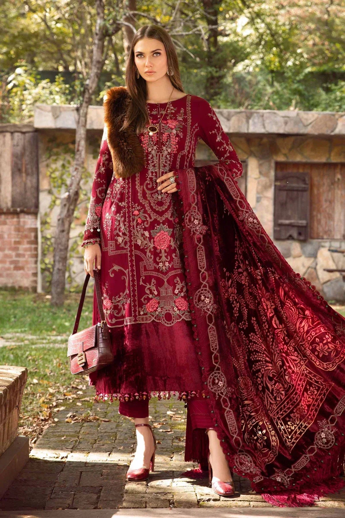 Maria B | Linen 23 | Deep Pink DL-1112 - House Of Hania