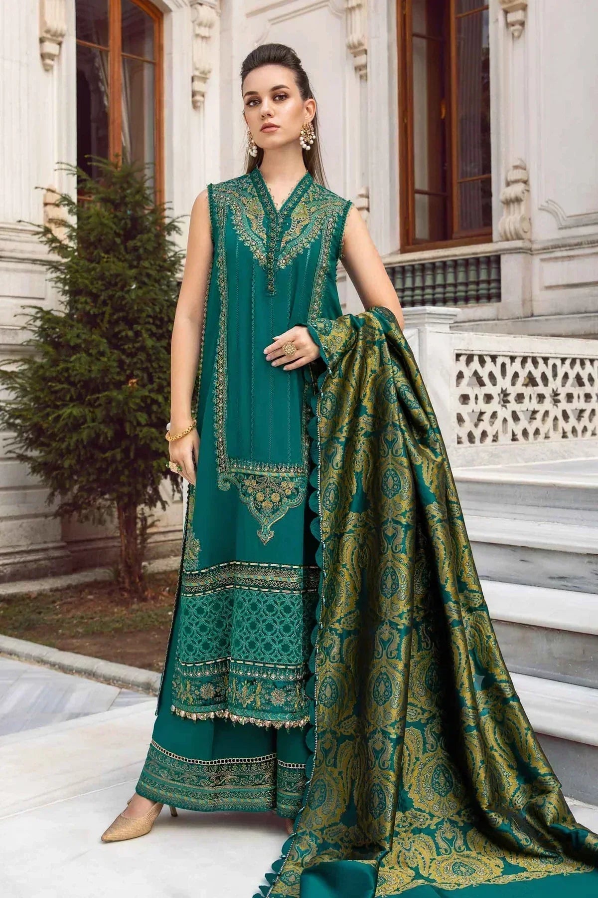Maria B | Linen 23 | Emerald Green DL-1107 - House Of Hania