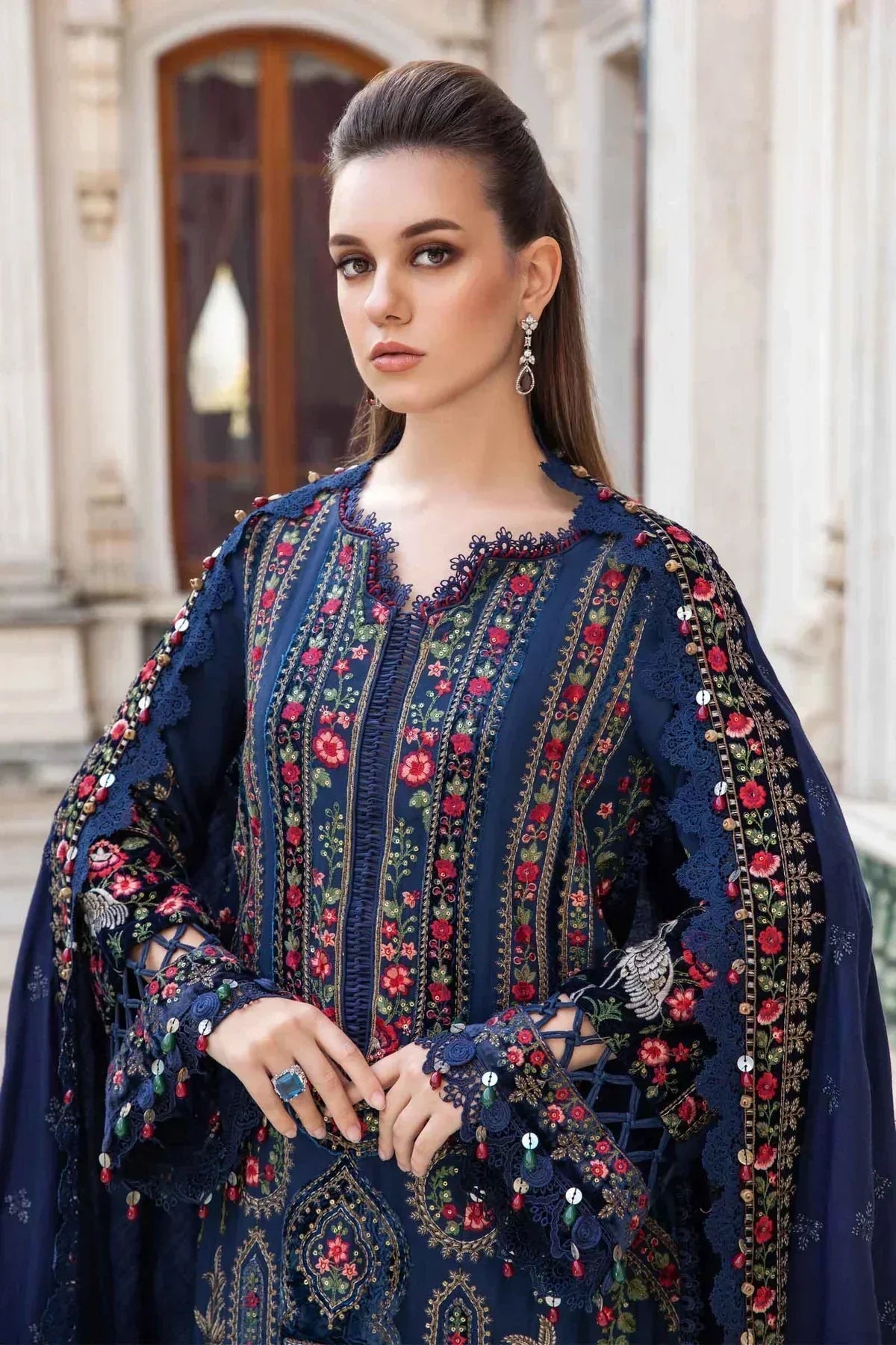 Maria B | Linen 23 | Navy Blue DL-1109 - House Of Hania