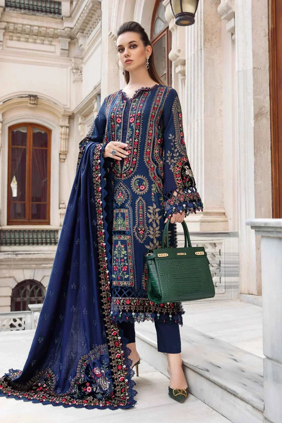 Maria B | Linen 23 | Navy Blue DL-1109 - House Of Hania