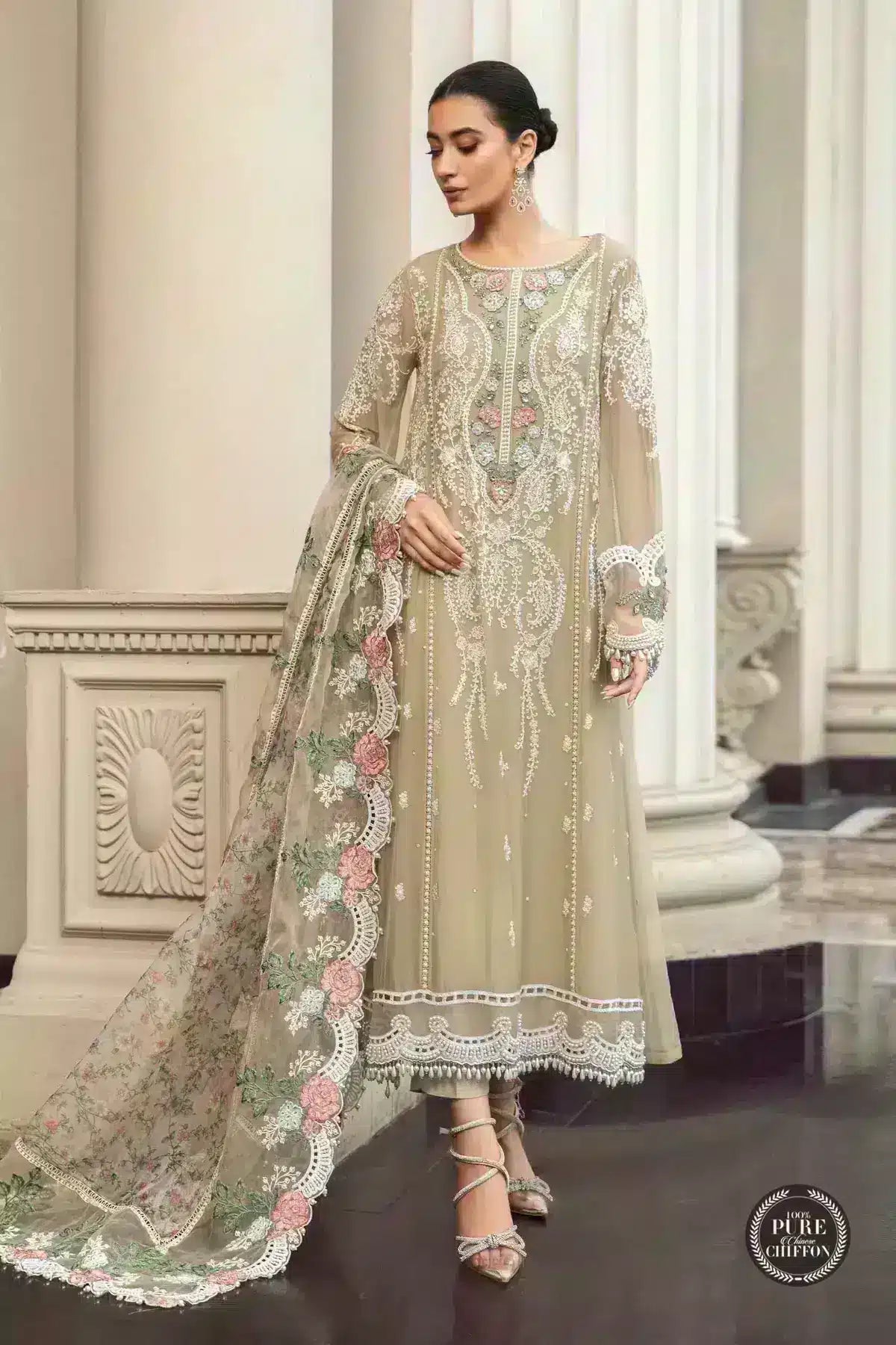 Maria B | Luxury Chiffon Collection | Coffee - House Of Hania