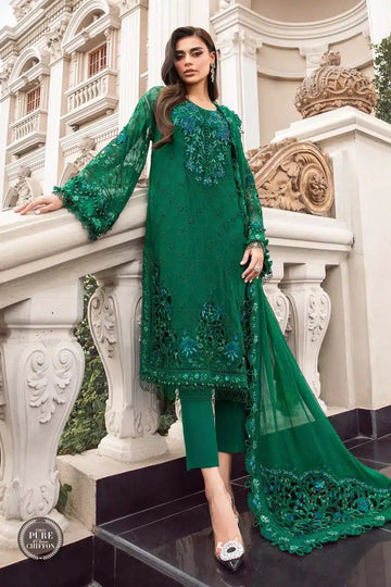 Maria B | Luxury Chiffon Collection | Emerald Green - House Of Hania