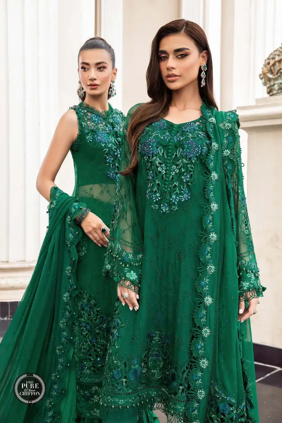 Maria B | Luxury Chiffon Collection | Emerald Green - House Of Hania