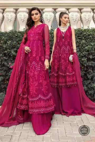 Maria B | Luxury Chiffon Collection | Magenta Pink - House Of Hania