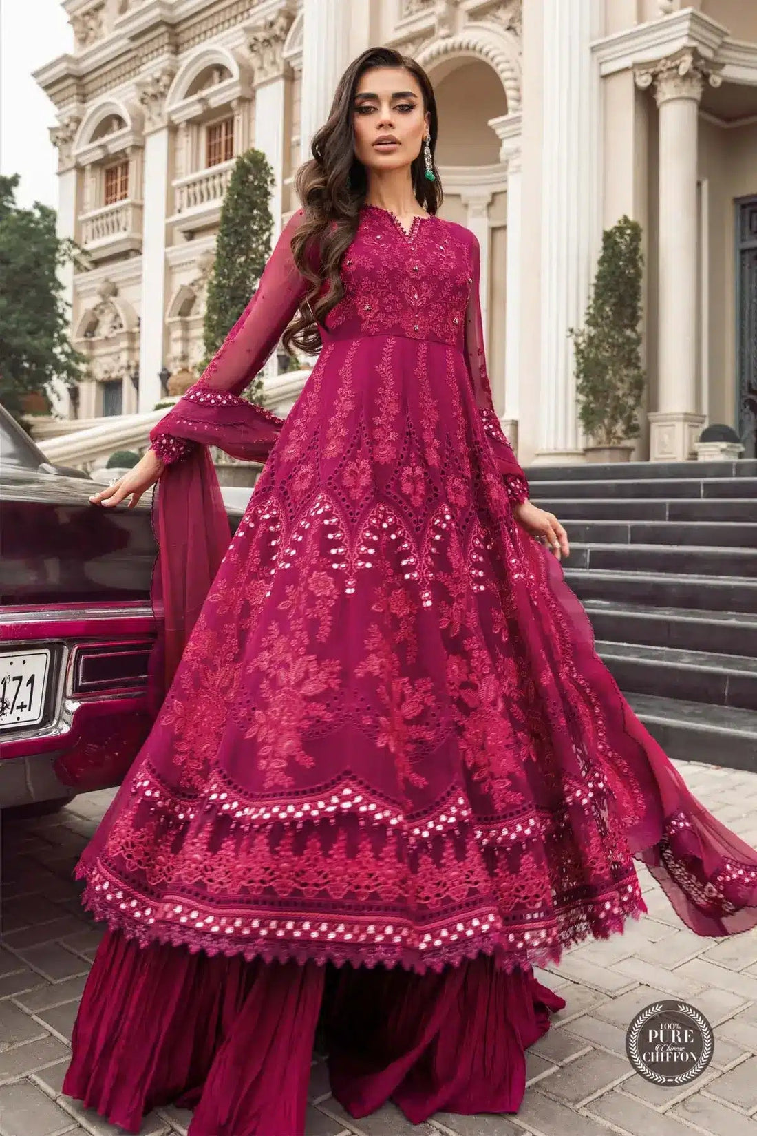 Maria B | Luxury Chiffon Collection | Magenta Pink - House Of Hania