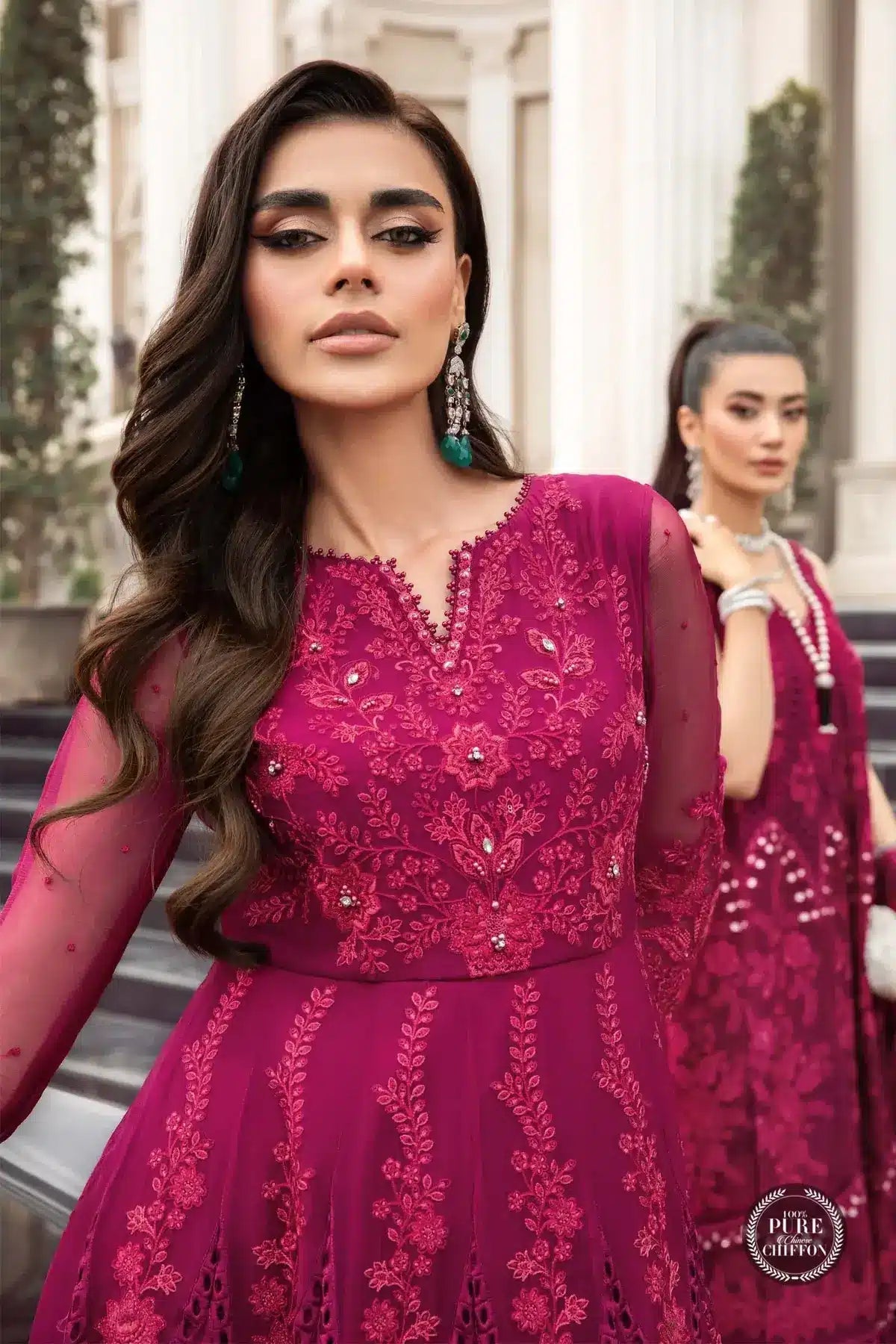 Maria B | Luxury Chiffon Collection | Magenta Pink - House Of Hania