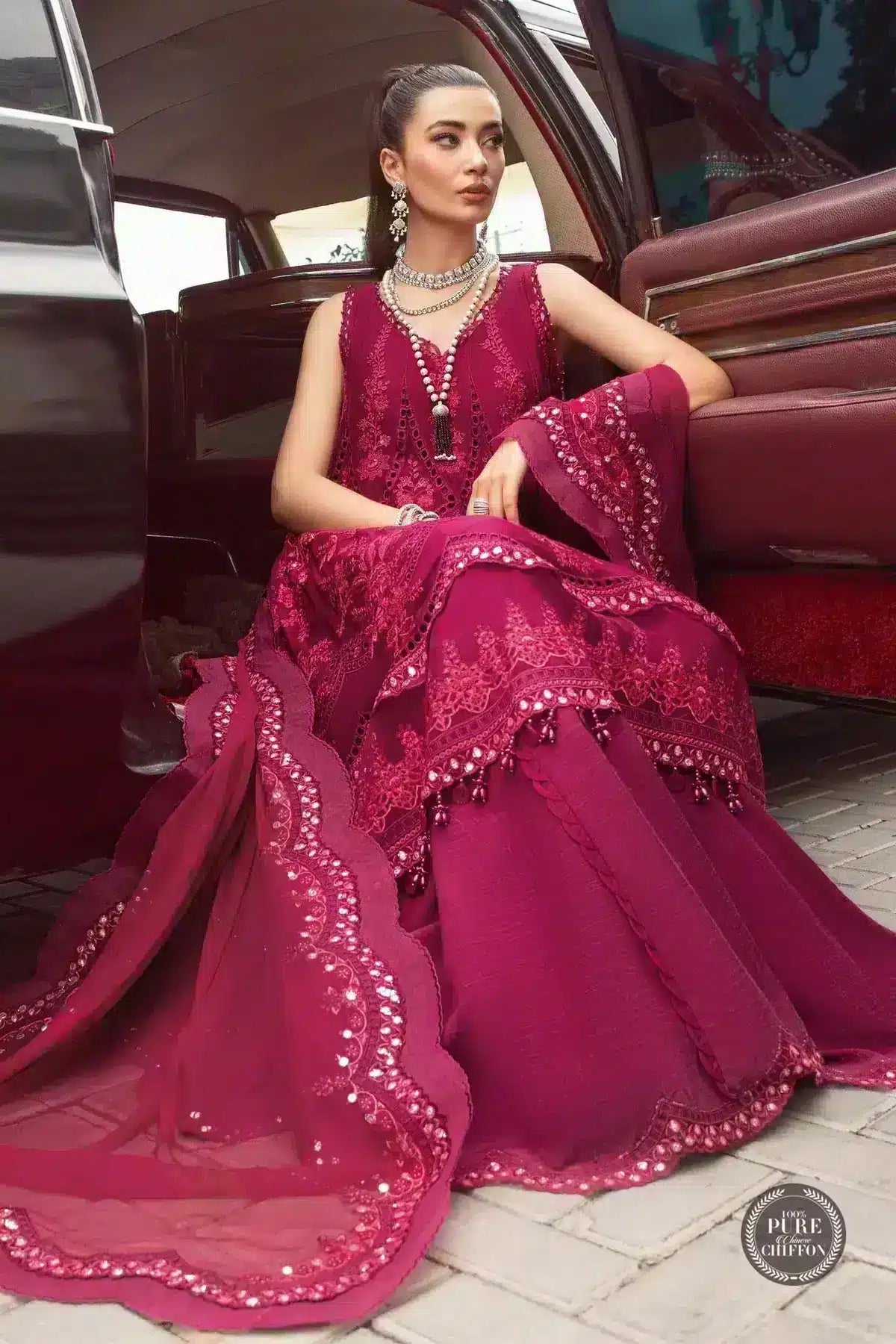 Maria B | Luxury Chiffon Collection | Magenta Pink - House Of Hania