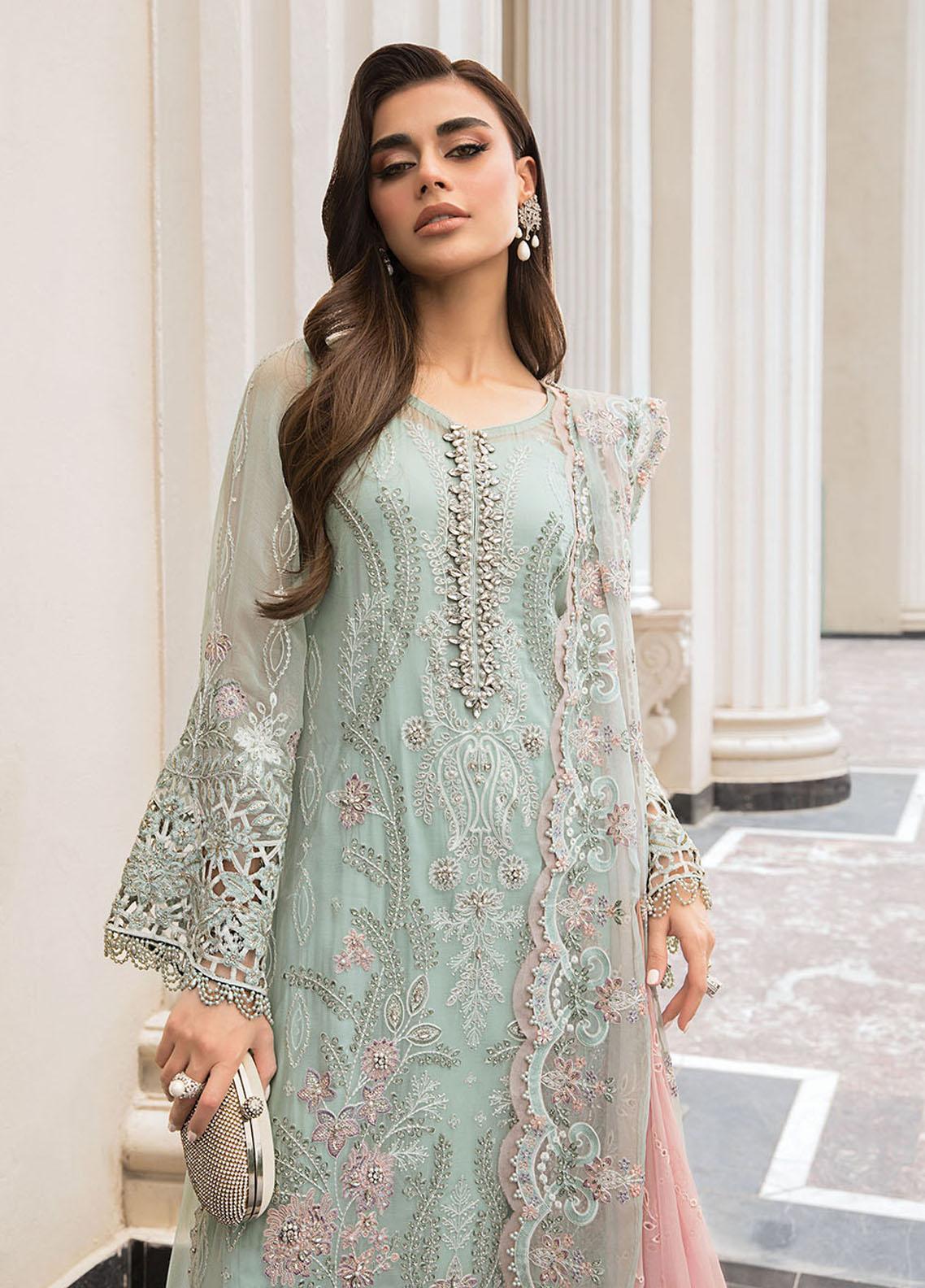 Maria B | Luxury Chiffon Collection | Mint Green - House Of Hania
