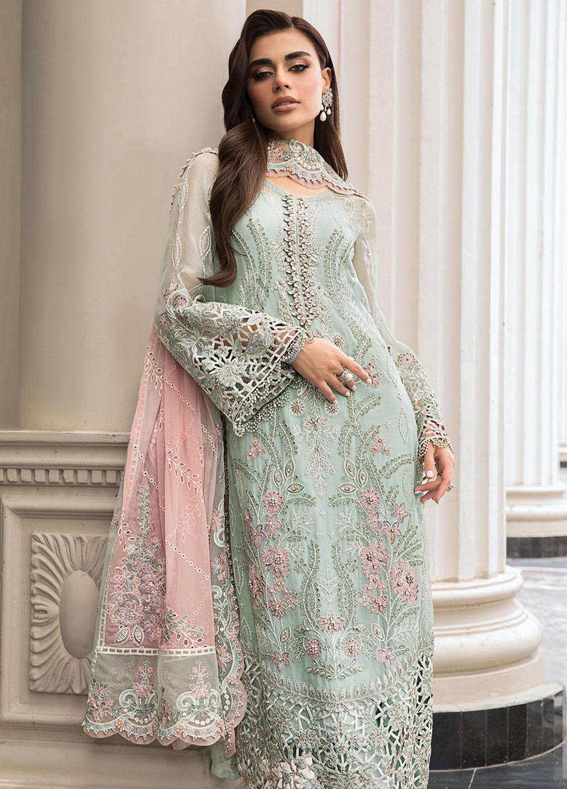 Maria B | Luxury Chiffon Collection | Mint Green - House Of Hania