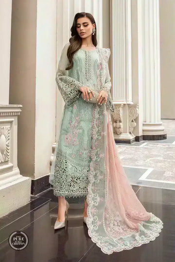 Maria B | Luxury Chiffon Collection | Mint Green - House Of Hania