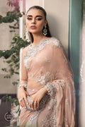 Maria B | Luxury Chiffon Collection | Peach And Grey - House Of Hania