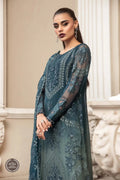 Maria B | Luxury Chiffon Collection | Teal Blue - House Of Hania