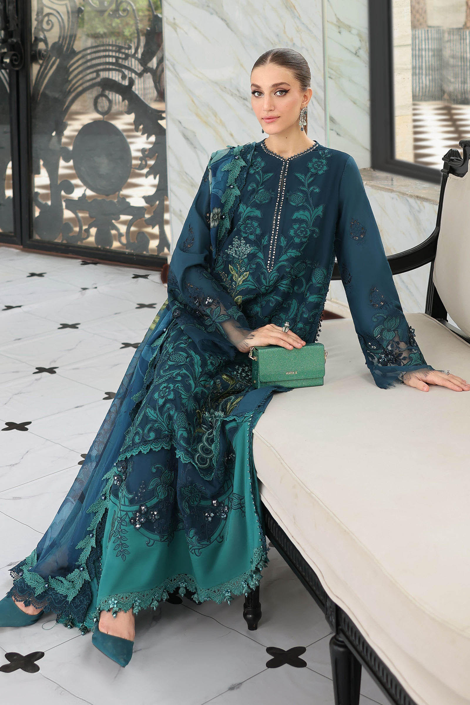 Maria B | Luxury Lawn 26 | 3 Piece Embroidered Lawn Suit - House Of Hania