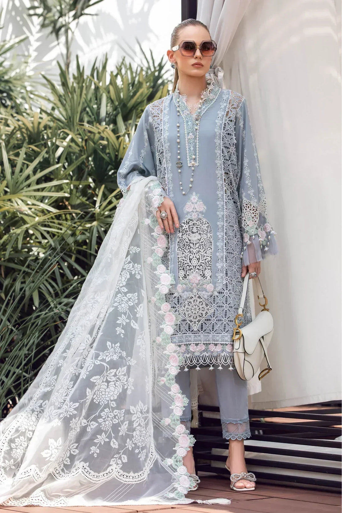 Maria B | Luxury Lawn | EL-23-10-Ice Blue - House Of Hania