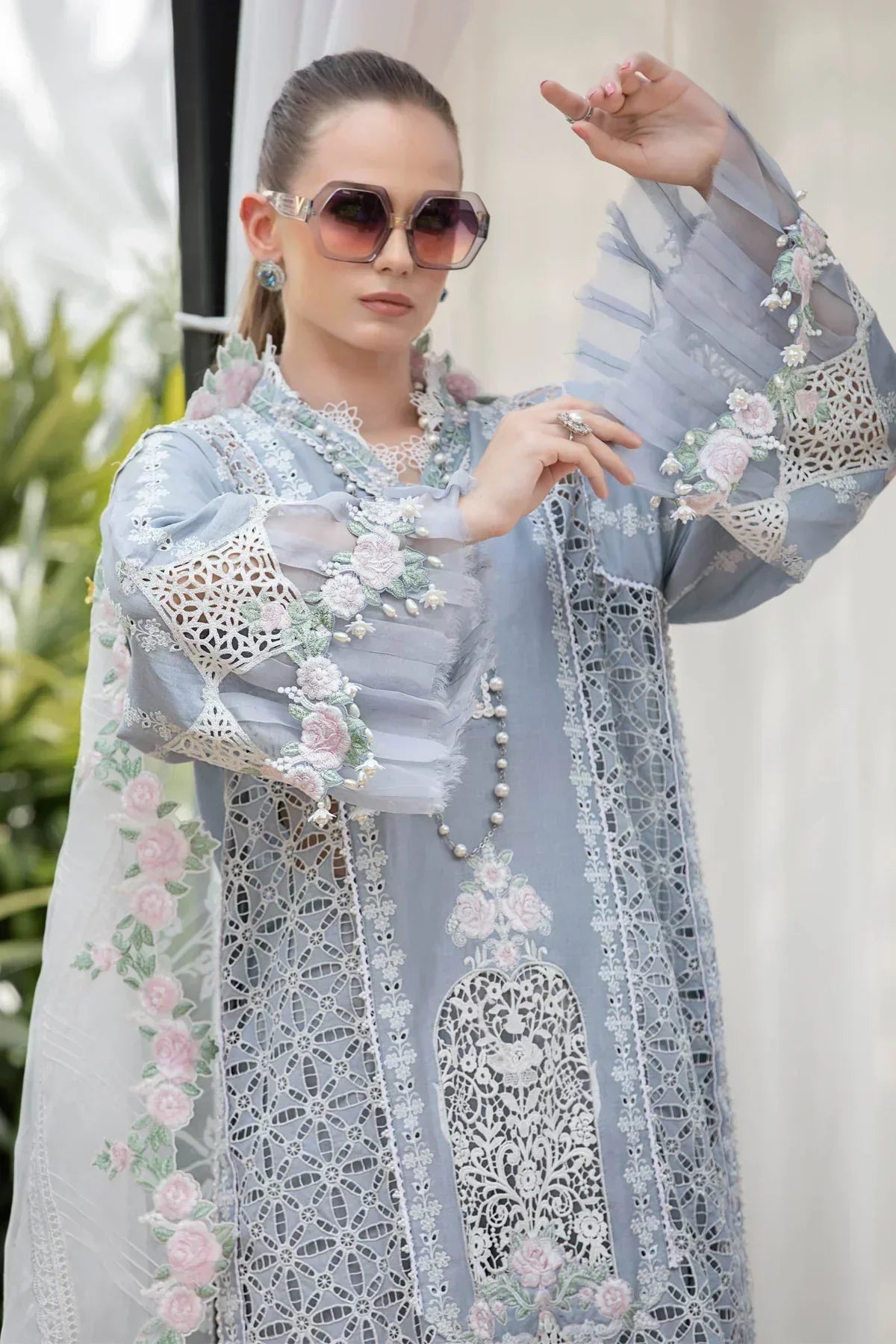 Maria B | Luxury Lawn | EL-23-10-Ice Blue - House Of Hania