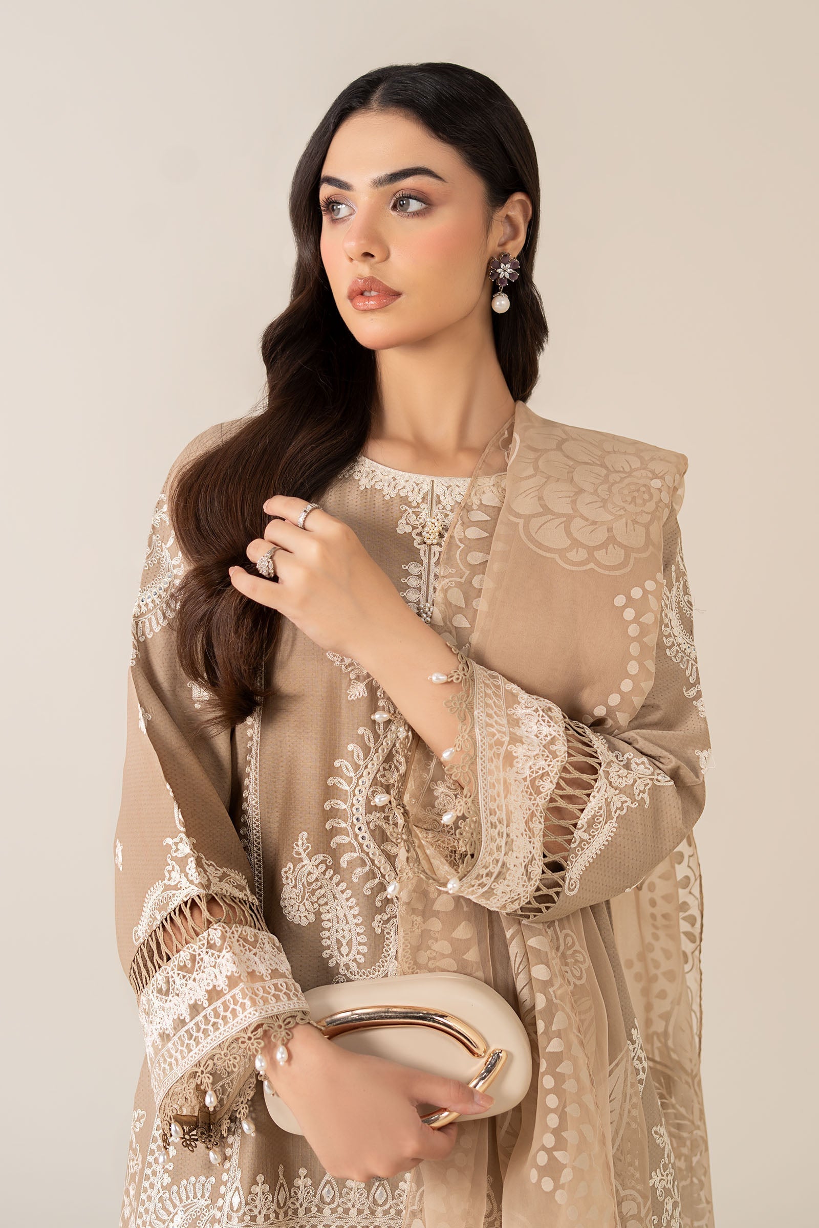 Maria B | Luxury Winter Pret 25 | DW-EA23-26R1-Coffee - House Of Hania