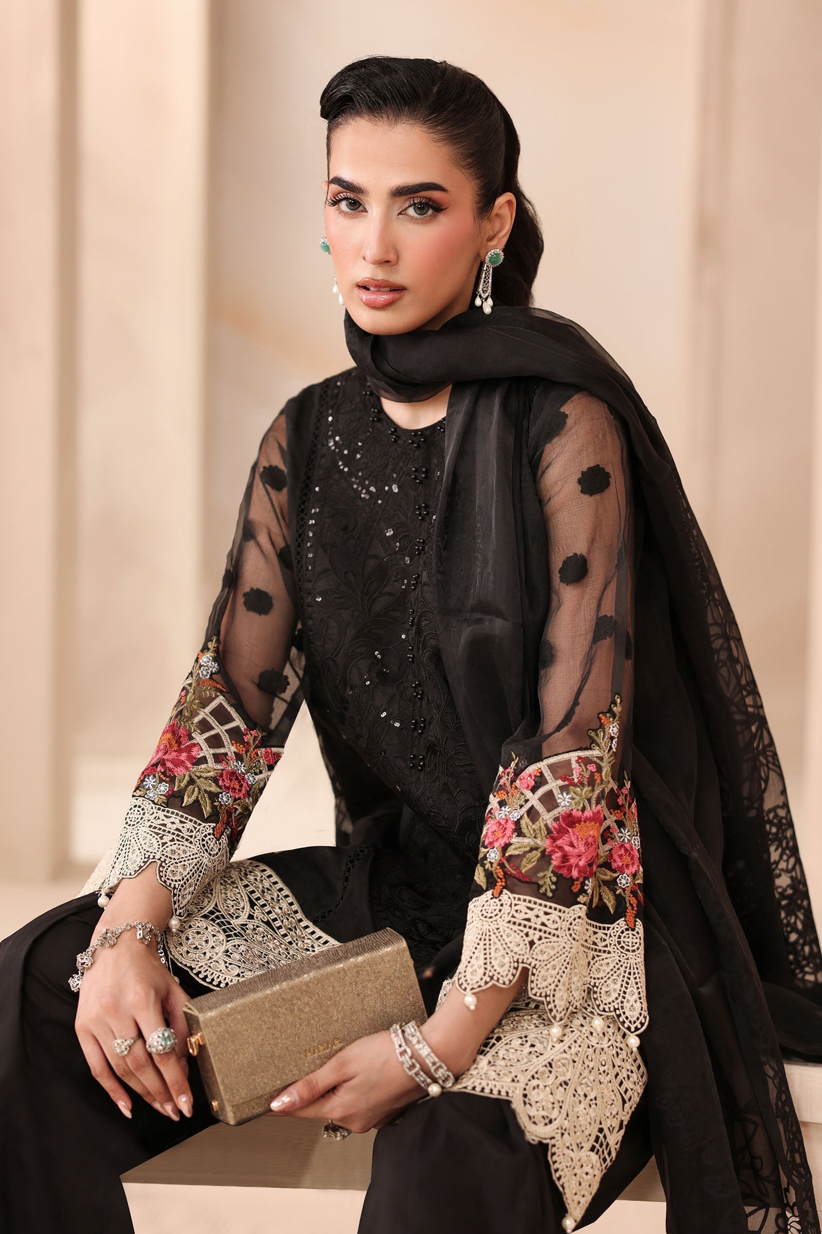 Maria B | Luxury Winter Pret 25 | DW-MN25-02-Black - House Of Hania