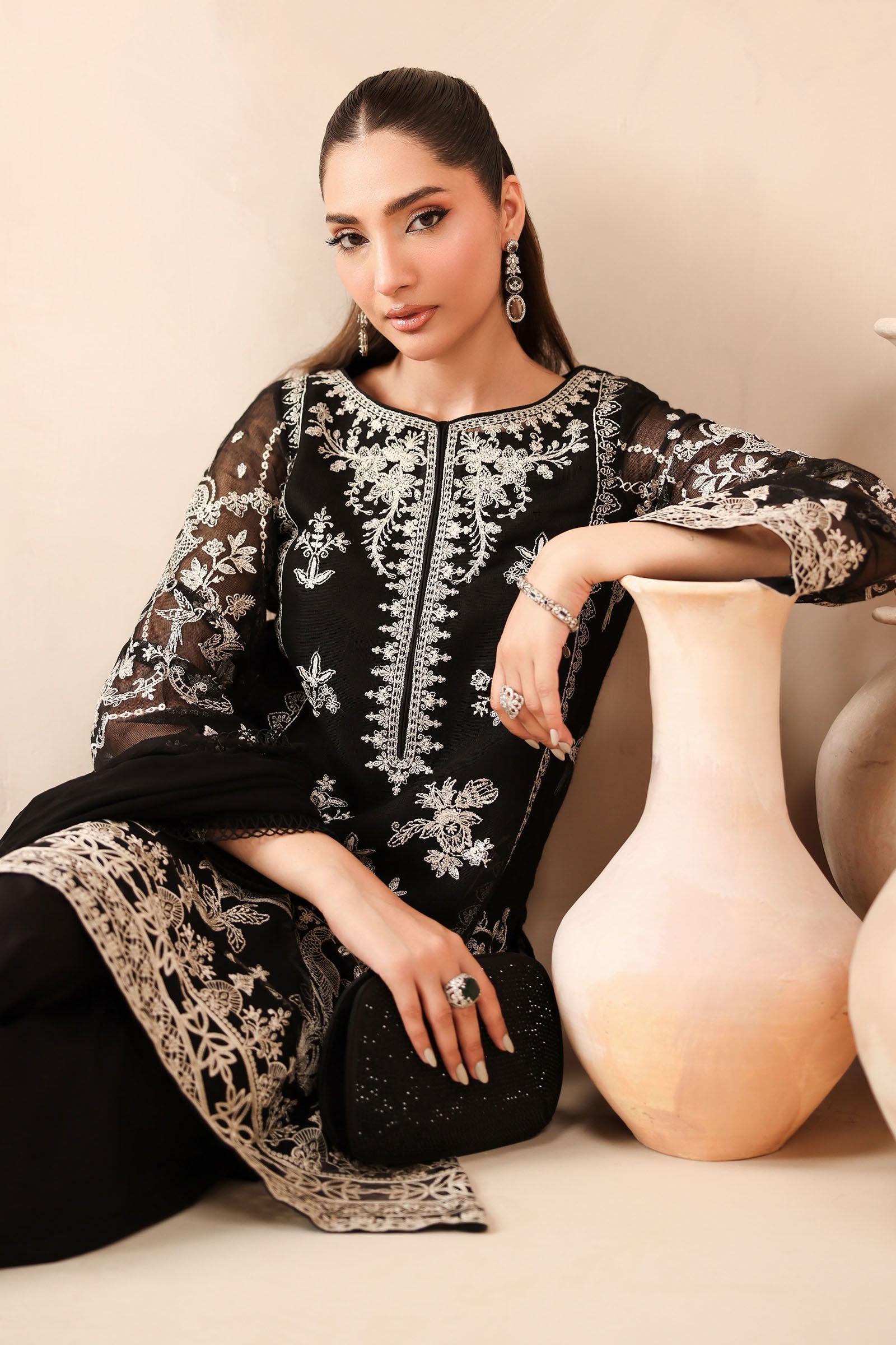 Maria B | Luxury Winter Pret 25 | DW-MN25-03-Black - House Of Hania