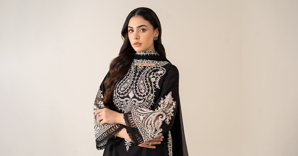 Maria B | Luxury Winter Pret 25 | DW-MN25-12-Black - House Of Hania