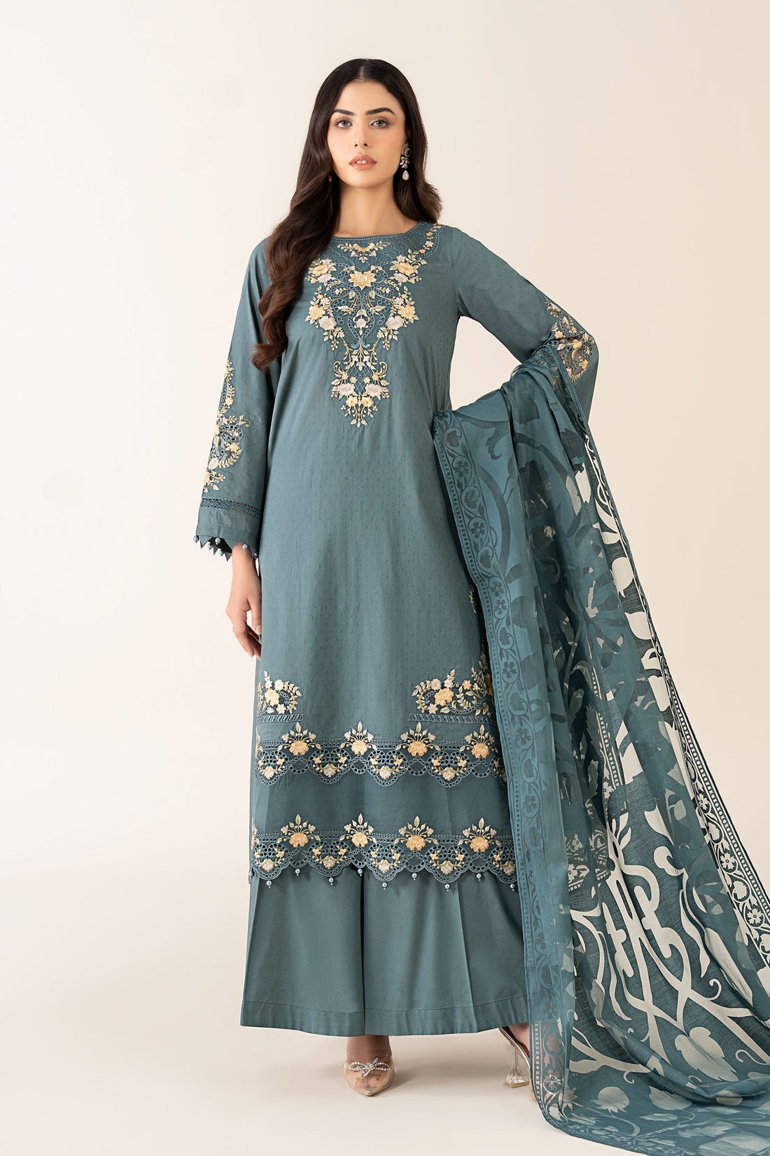 Maria B | Luxury Winter Pret 25 | DW-PF25-03-Tea - House Of Hania