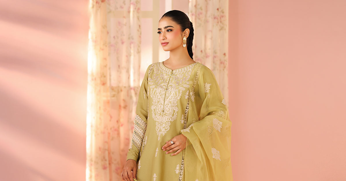 Maria B | Luxury Winter Pret 25 | DW-PF25-34-Light Green - House Of Hania