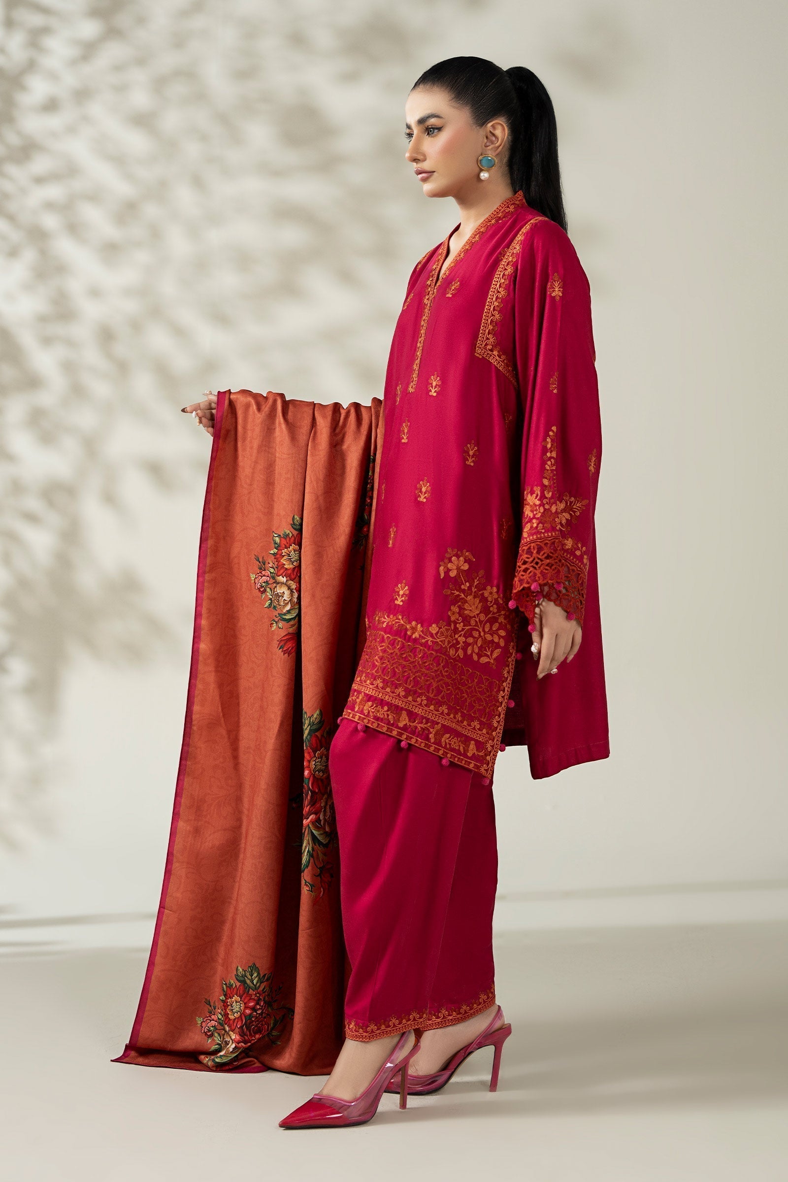 Maria B | Luxury Winter Pret 25 | DW-W25-46-Hot Pink - House Of Hania