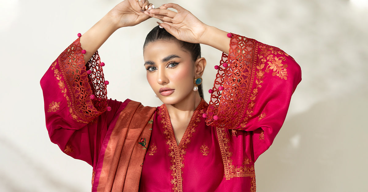 Maria B | Luxury Winter Pret 25 | DW-W25-46-Hot Pink - House Of Hania