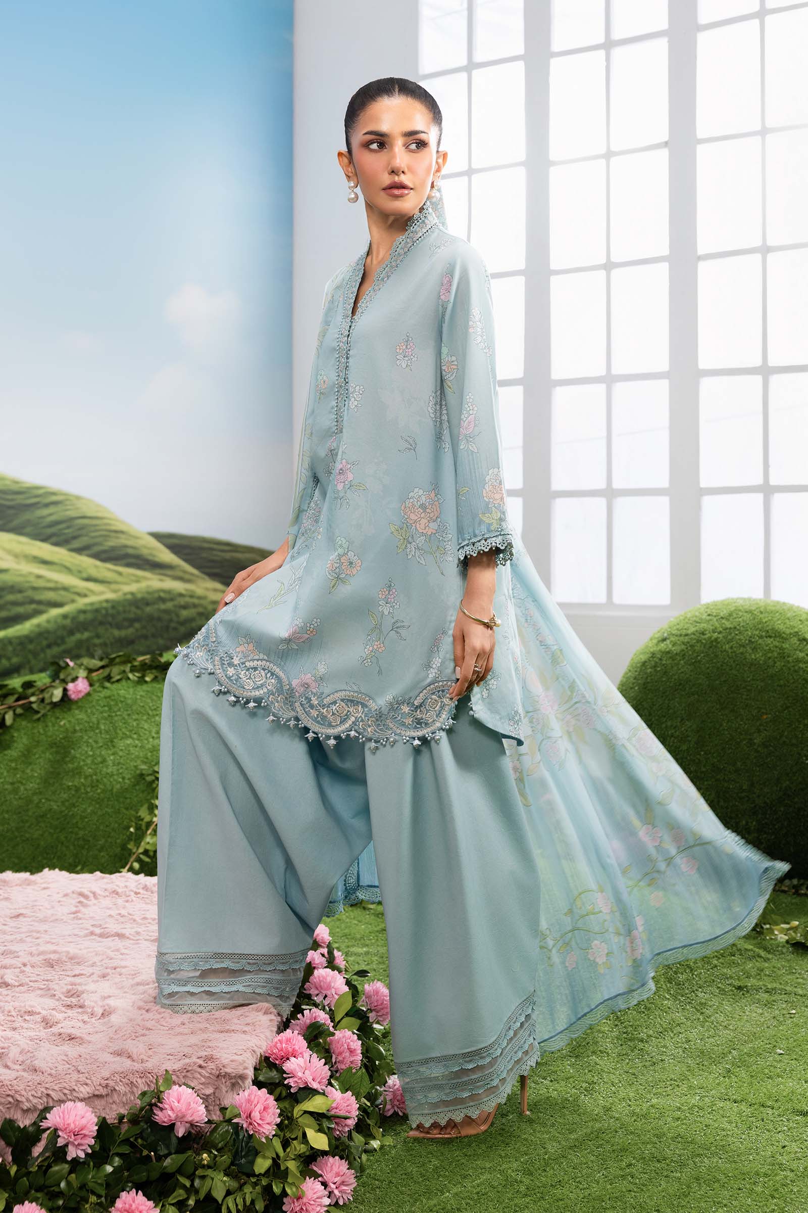 Maria B | M Basics Dreamscape Eid Lawn | MB-CUSV14-02B - House Of Hania