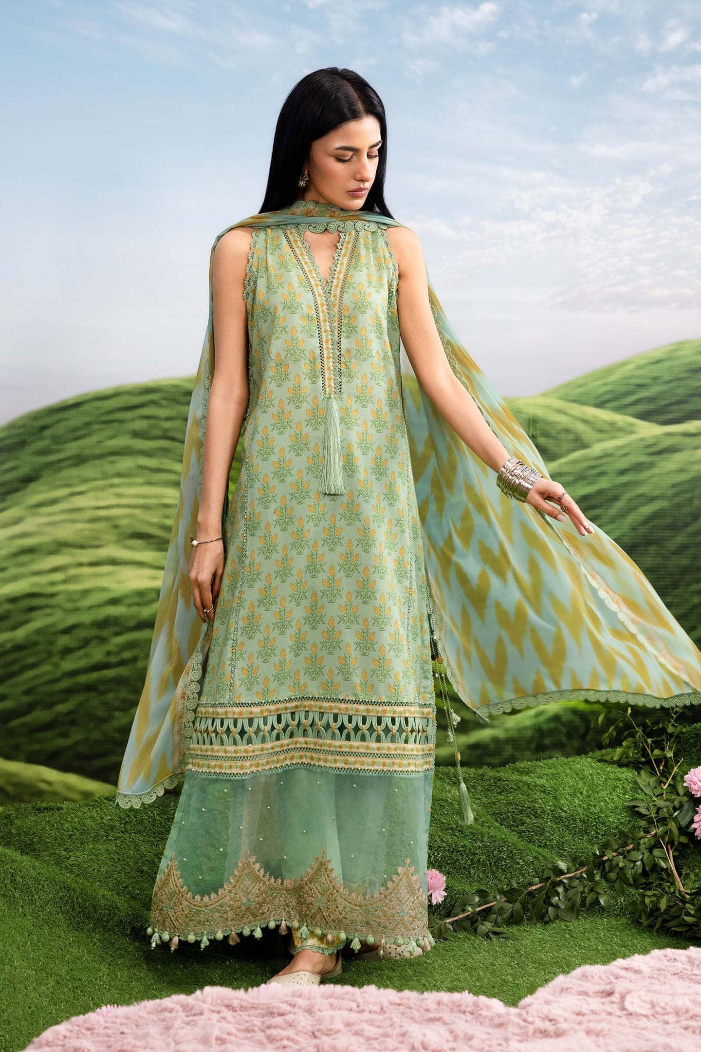 Maria B | M Basics Dreamscape Eid Lawn | MB-CUSV14-12B - House Of Hania