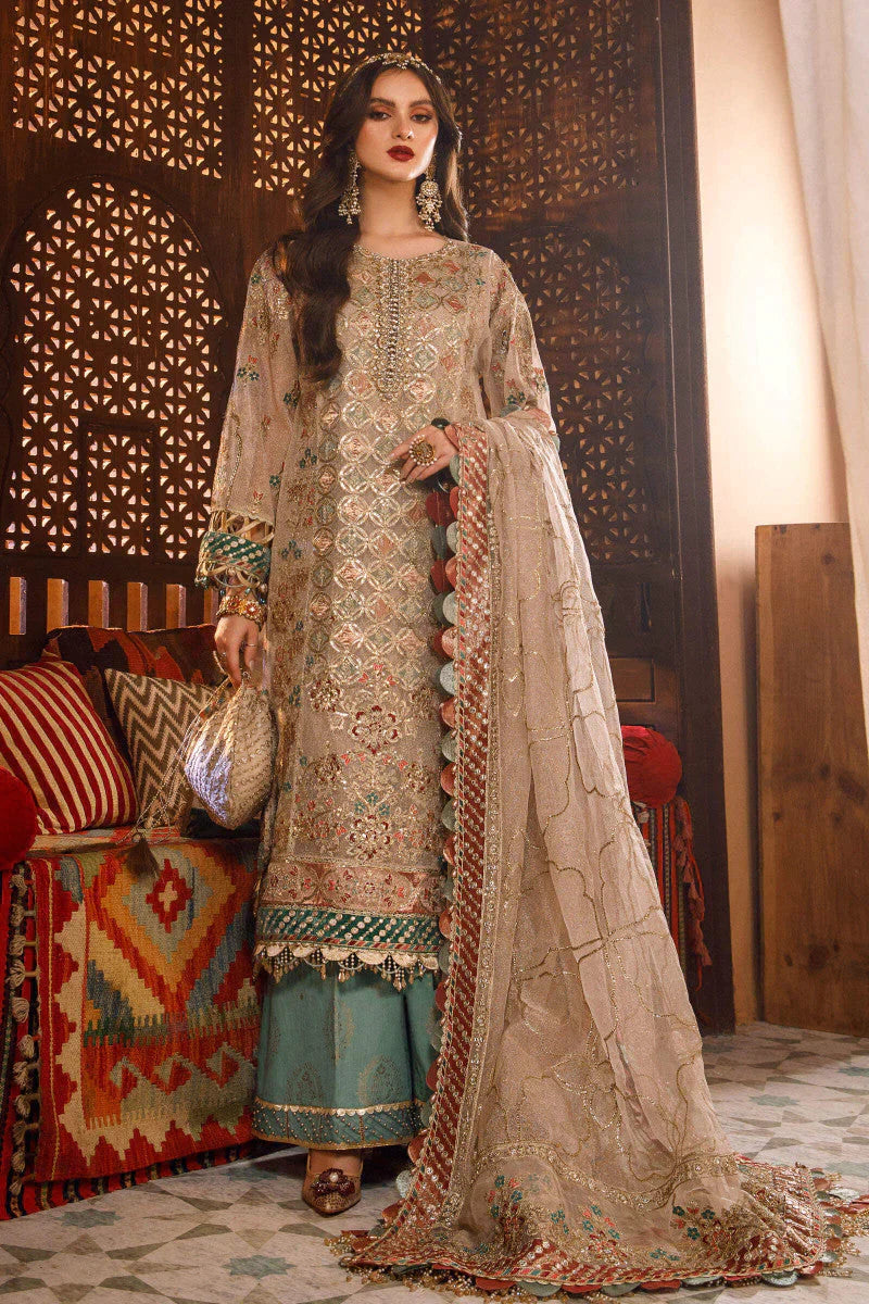 Maria .B MBROIDERED – Off White with Sea Green (BD-2507) - House Of Hania