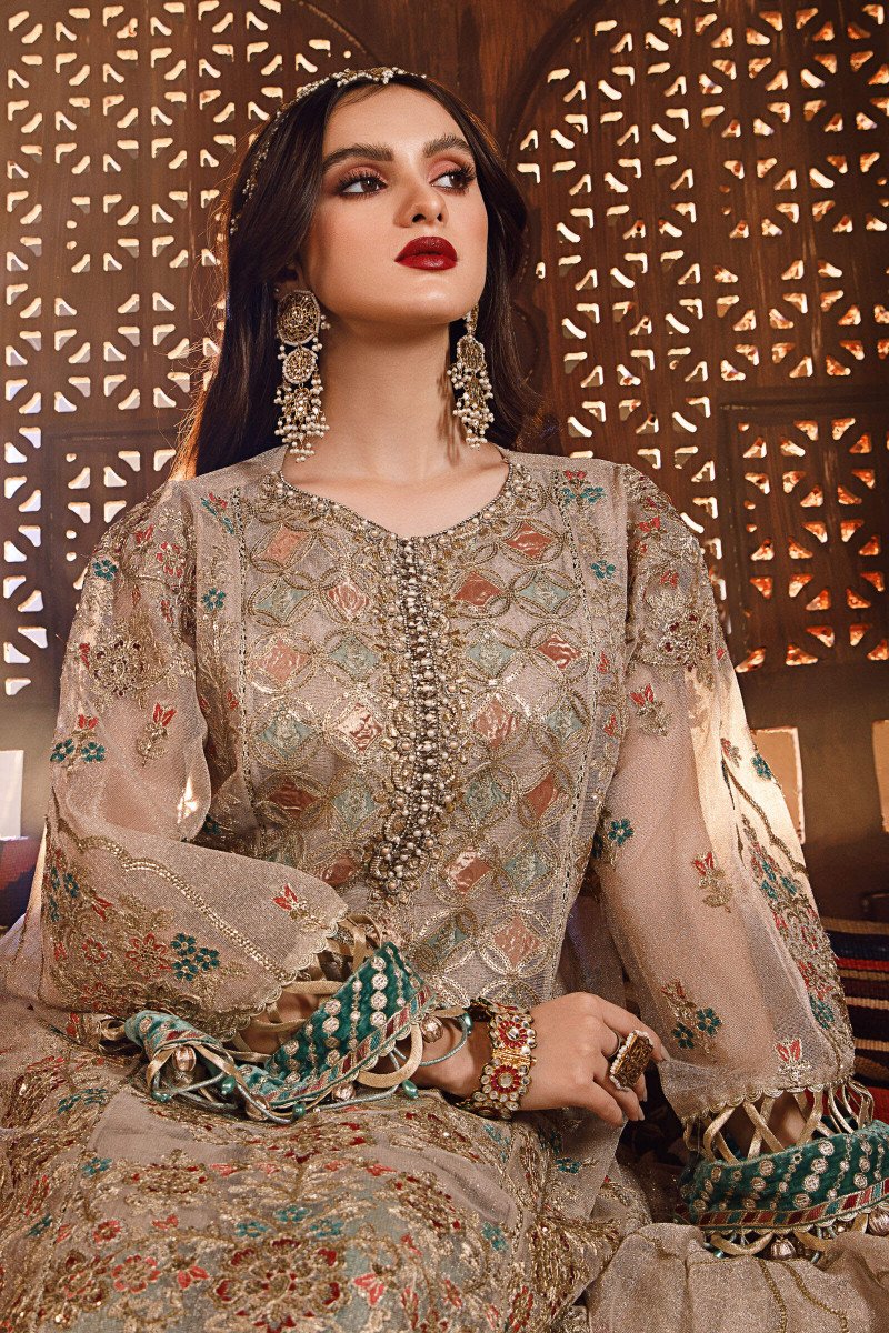 Maria .B MBROIDERED – Off White with Sea Green (BD-2507) - House Of Hania