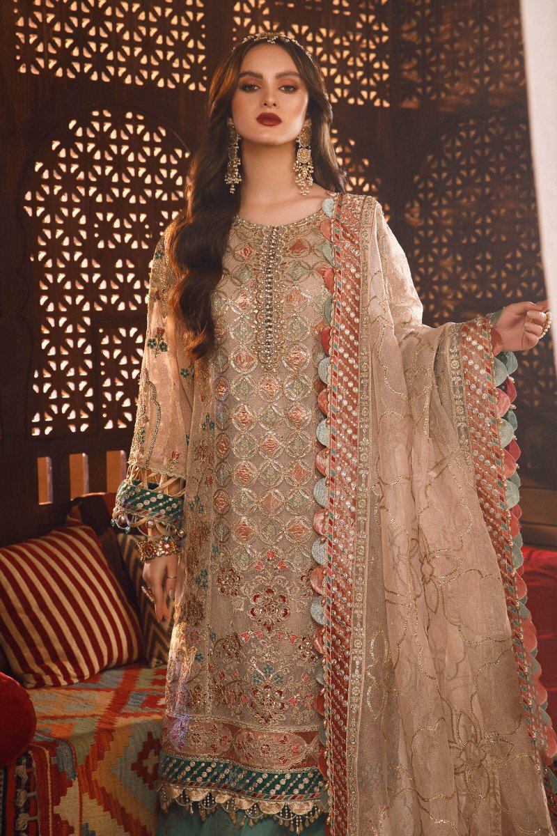 Maria .B MBROIDERED – Off White with Sea Green (BD-2507) - House Of Hania