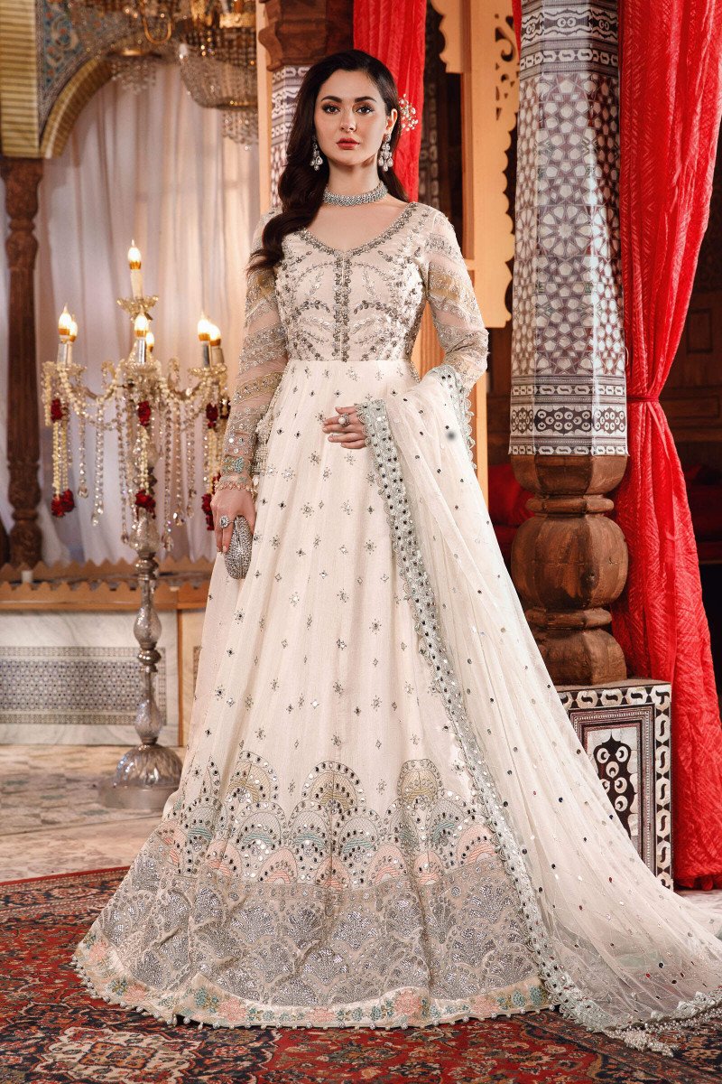 Maria. B MBROIDERED – Pearl White and Peachy Silver (BD-2502) - House Of Hania