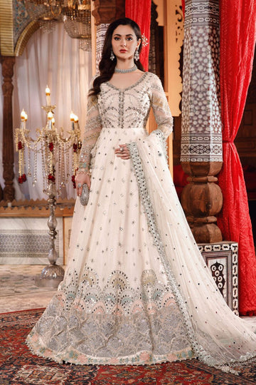 Maria. B MBROIDERED – Pearl White and Peachy Silver (BD-2502) - House Of Hania
