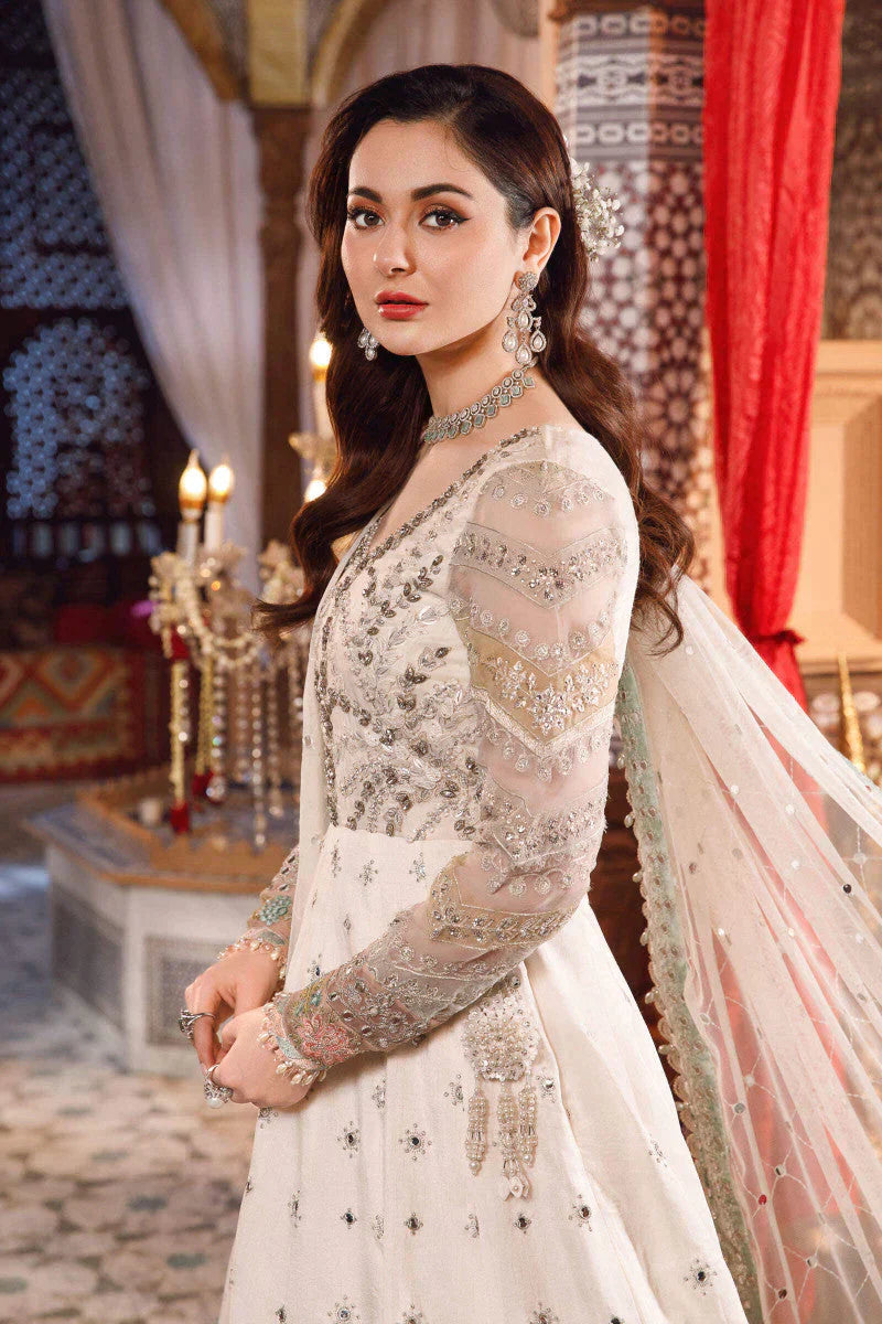 Maria. B MBROIDERED – Pearl White and Peachy Silver (BD-2502) - House Of Hania