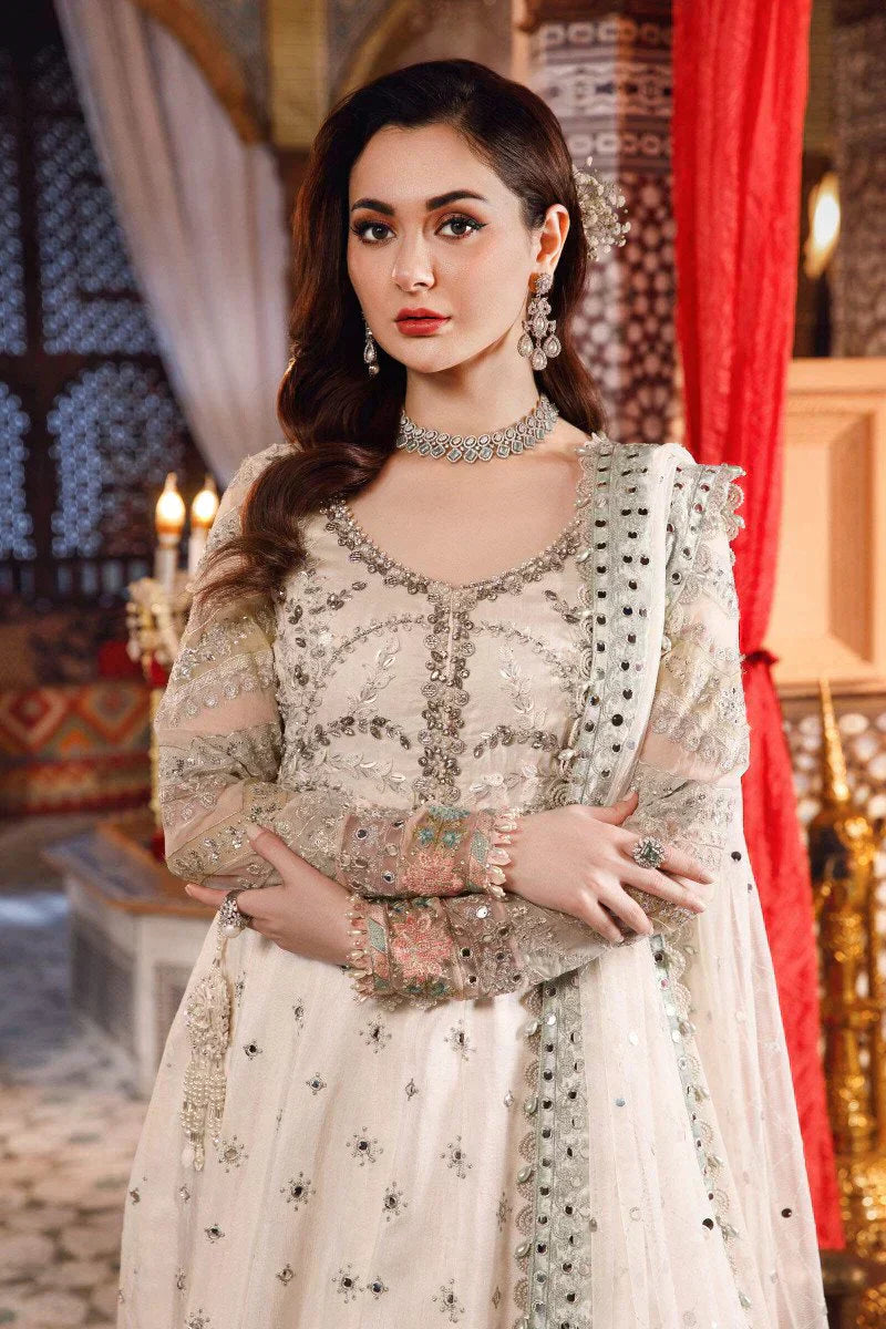 Maria. B MBROIDERED – Pearl White and Peachy Silver (BD-2502) - House Of Hania