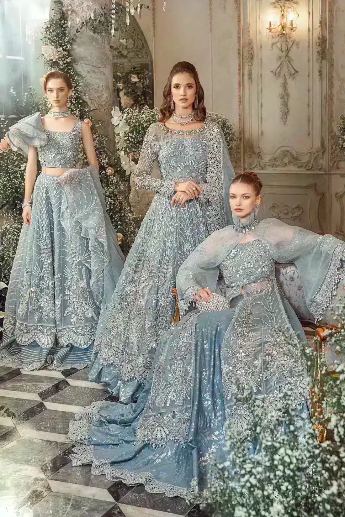 Maria B | Mbroidered Wedding Edition 23 | Ice Blue BD-2702 - House Of Hania