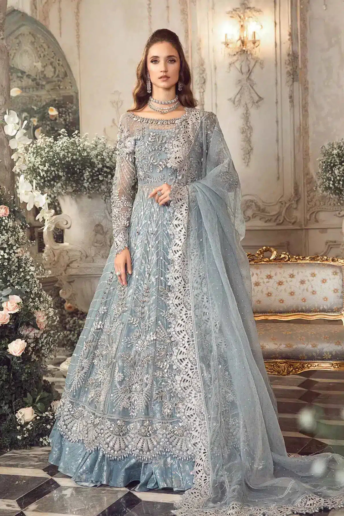 Maria B | Mbroidered Wedding Edition 23 | Ice Blue BD-2702 - House Of Hania
