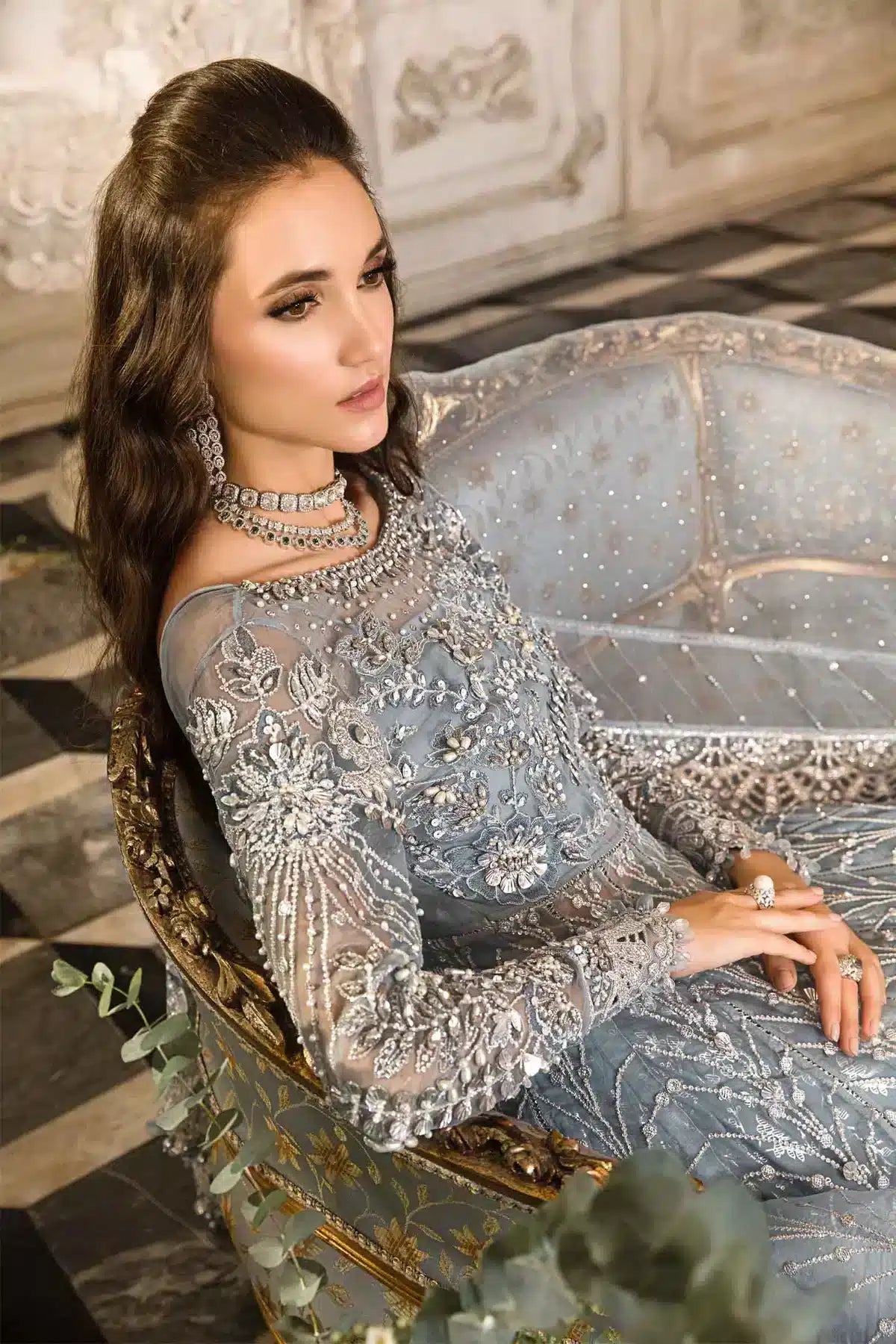 Maria B | Mbroidered Wedding Edition 23 | Ice Blue BD-2702 - House Of Hania