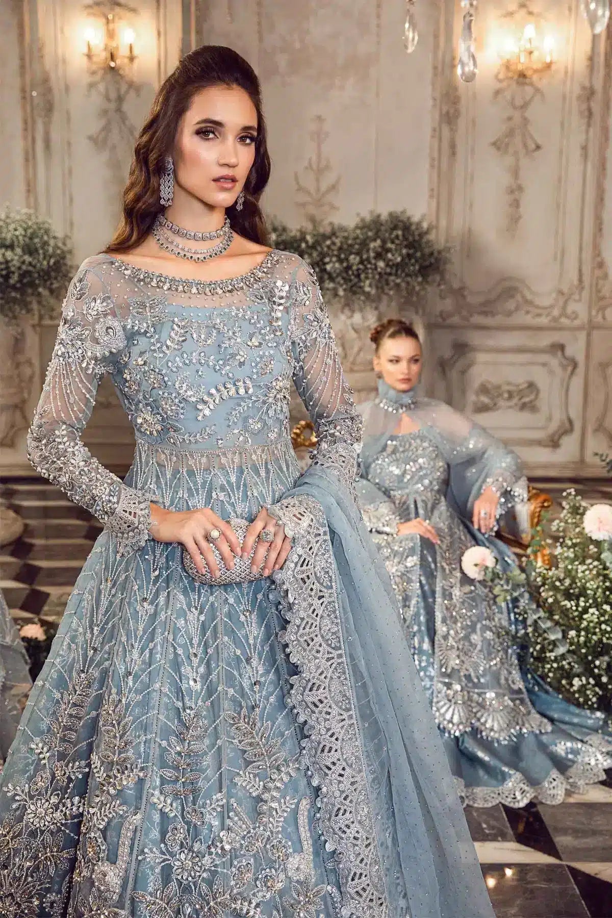 Maria B | Mbroidered Wedding Edition 23 | Ice Blue BD-2702 - House Of Hania