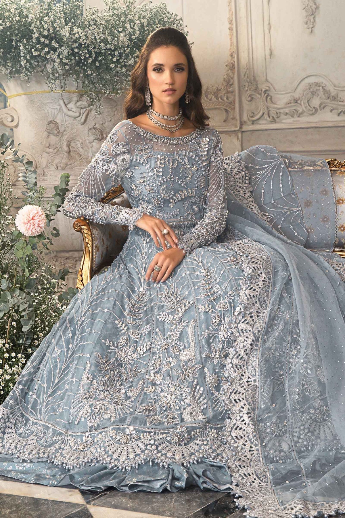 Maria B | Mbroidered Wedding Edition 23 | Ice Blue BD-2702 - House Of Hania