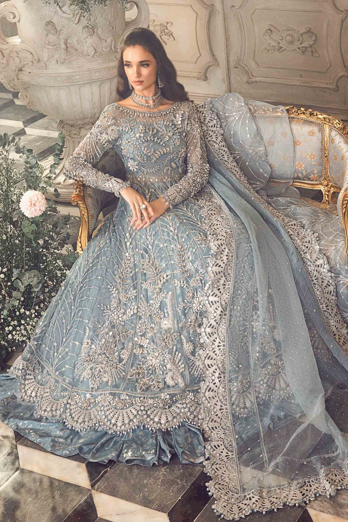 Maria B | Mbroidered Wedding Edition 23 | Ice Blue BD-2702 - House Of Hania