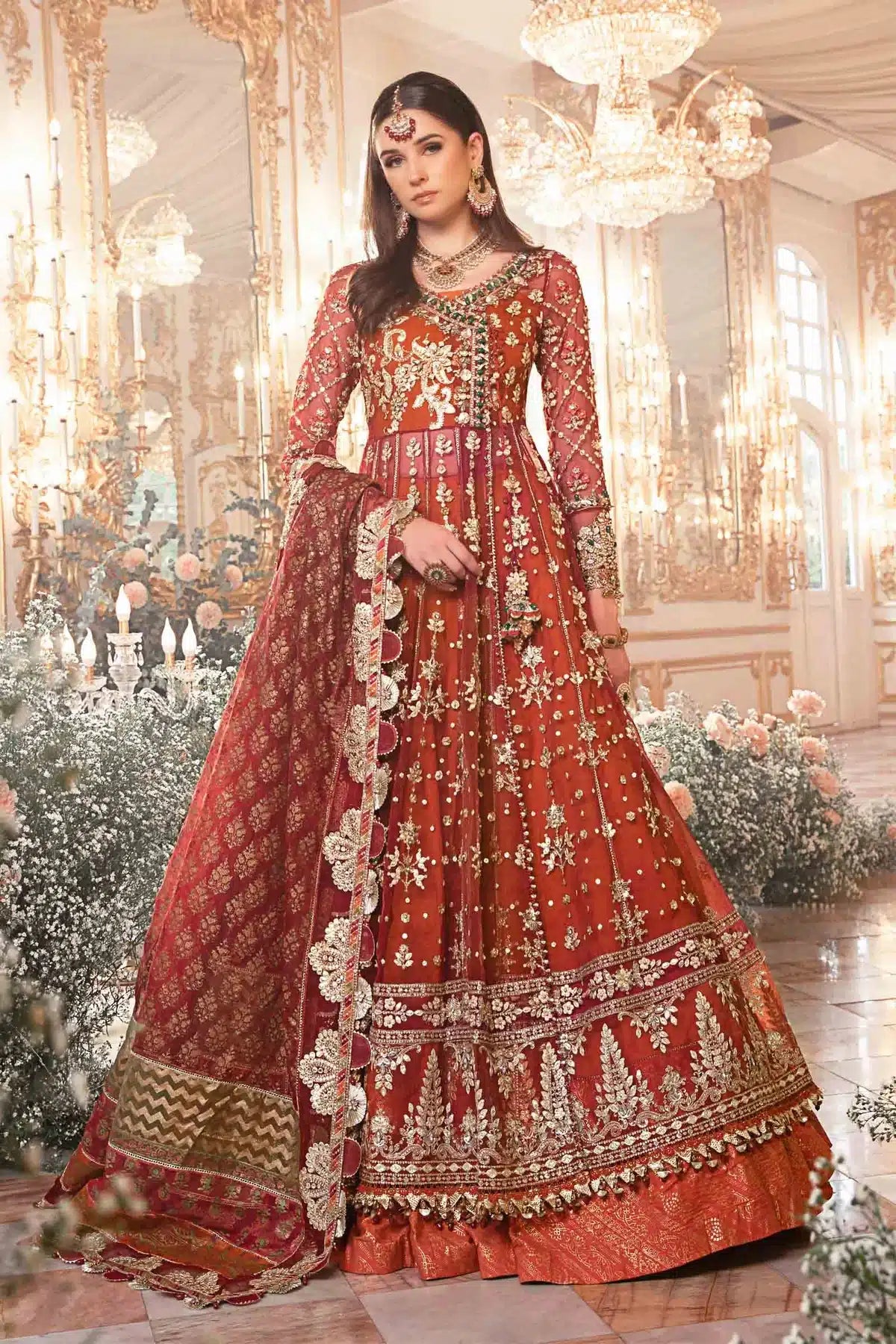 Maria B | Mbroidered Wedding Edition 23 | Maroon BD-2705 - House Of Hania