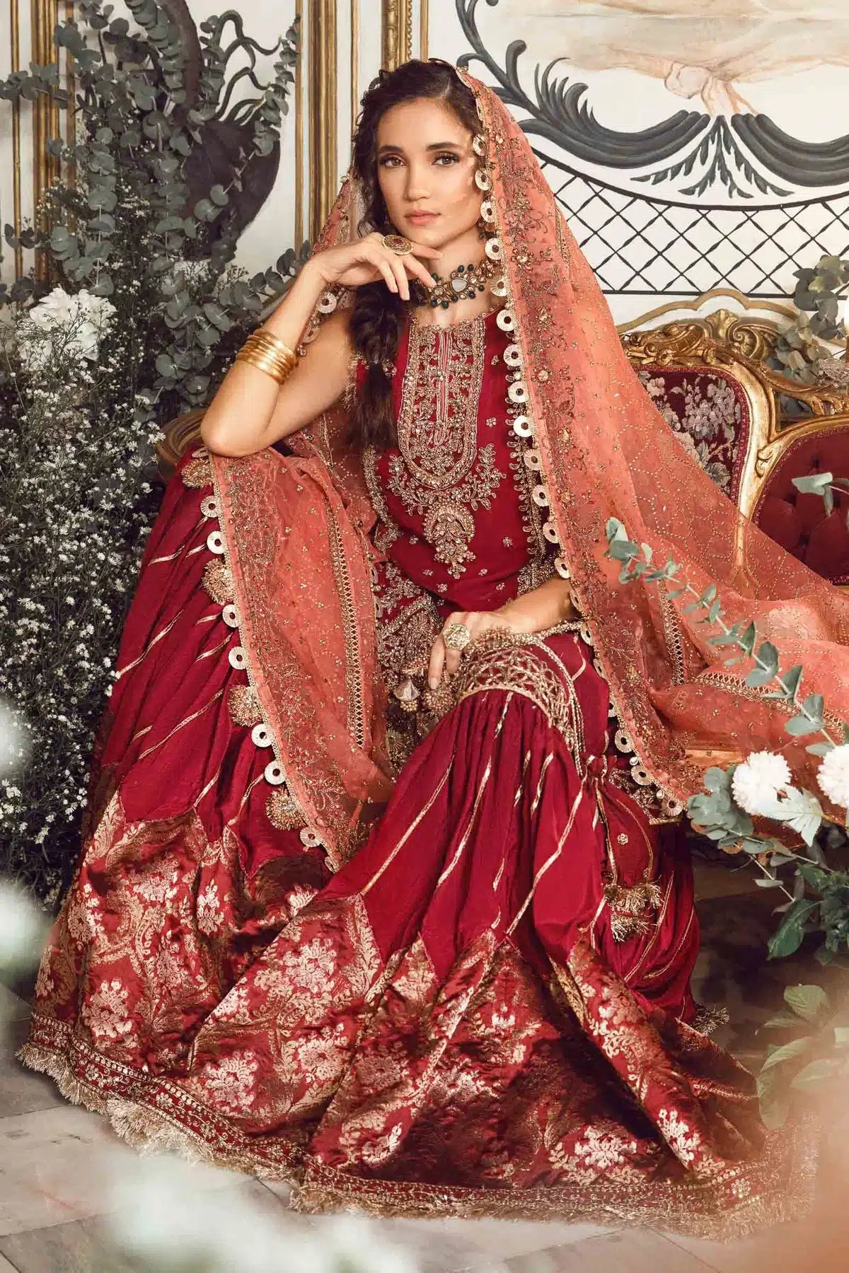 Maria B | Mbroidered Wedding Edition 23 | Maroon BD-2708 - House Of Hania